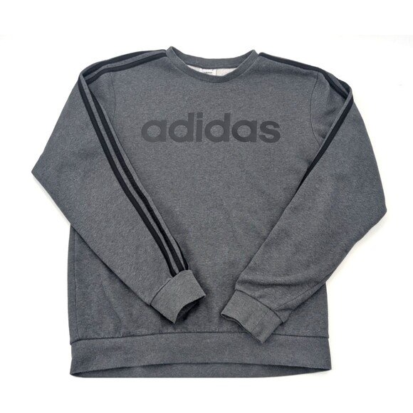 Adidas Gray Cotton Blend Crew Neck Long Sleeve Pullover Sweatshirt Size Medium - Picture 1 of 6